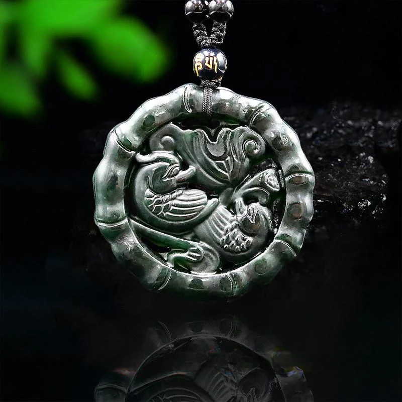 

Jade Mandarin duck Pendant Gifts Gemstone Amulet Jewellery Black Green Fashion Charm Chinese Natural Necklace Carved