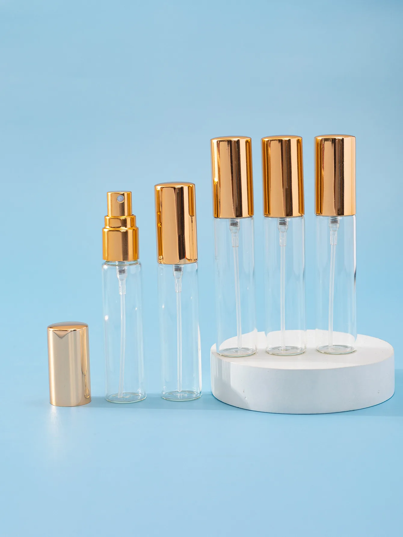 5pcs 5ml /10ml Clear Perfume Spray Bottles Empty Glass Refillable Bottles with Gold Sprayer