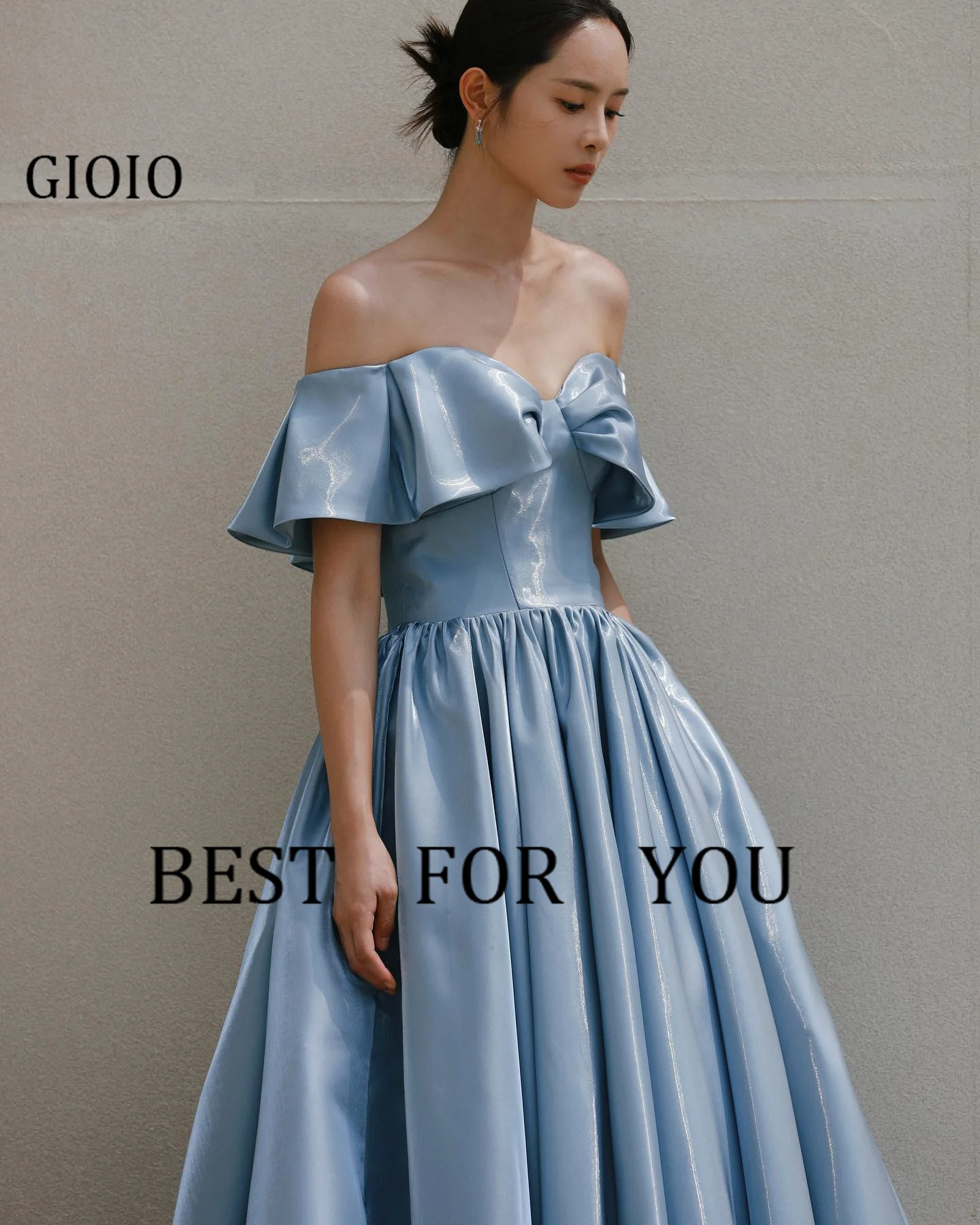 GIOIO Sweetheart Korea Garden Evening Dresses Ruffled Sleeves Formal 프롬드레스 Floor Length Elegant Prom Growns Party Women Bride