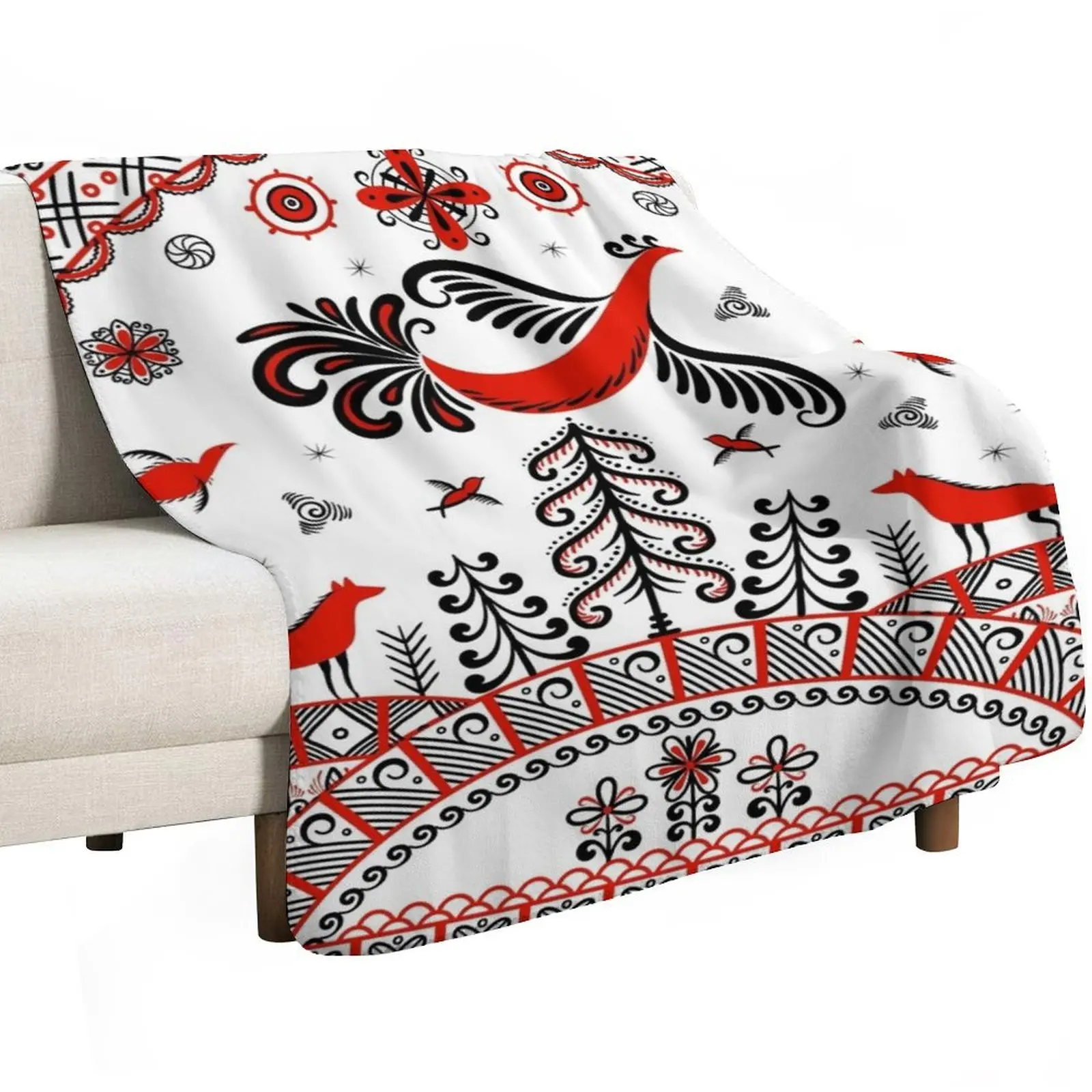 Bird of happiness. Mezen hand painted. Folk Art. Throw Blanket Hairys anime Picnic Cute Camping Soft Big Blankets