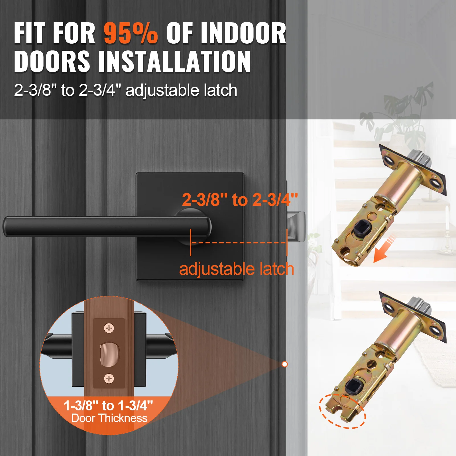 VEVOR Maniglia per porta con passaggio e privacy Leva per porta nera opaca Maniglie per porte interne quadrate con leva reversibile per maniglie per porte interne