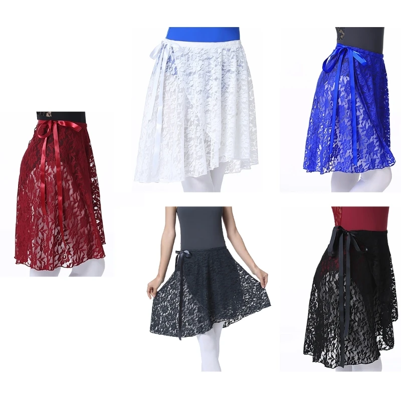 Elegant Lace Dance Wrap Skirt with Adjustable Waist Ties for Ballet Gymnastics