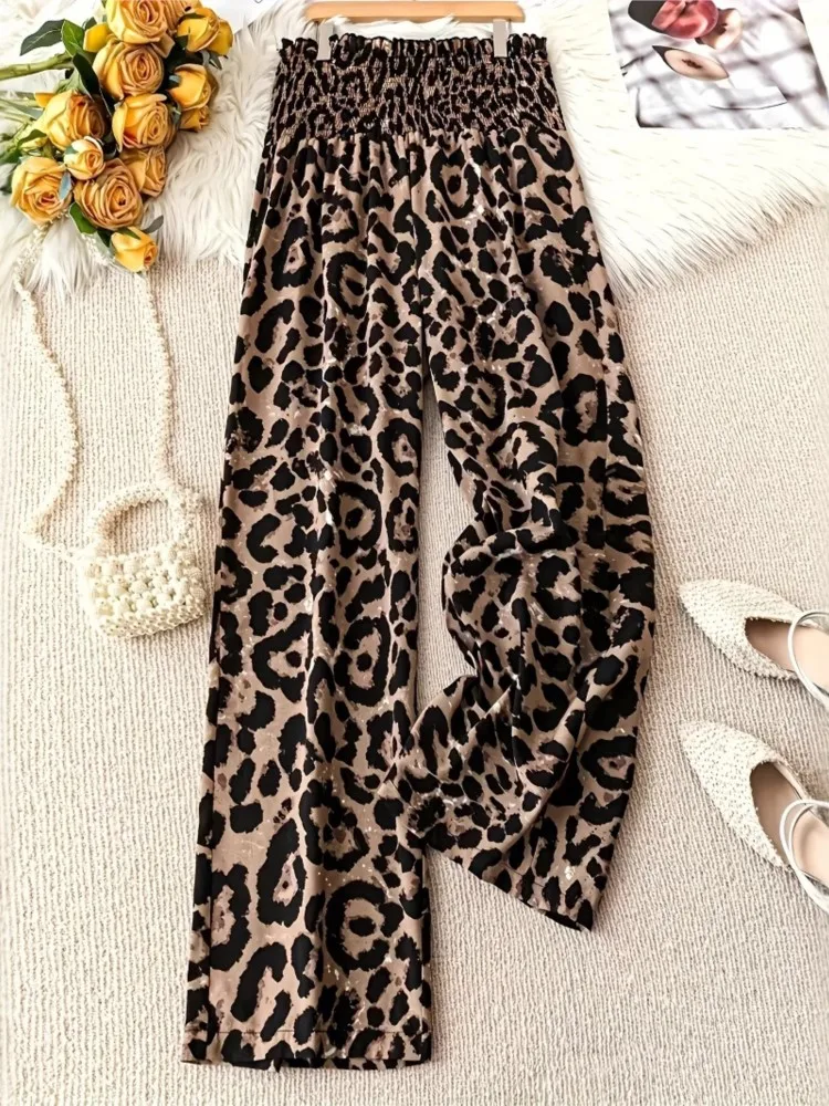 

Women's Clothing Loose Wide Legs Trouser Leopard Print Casual Pants Trendy Simple Style All-match Pantalones Comfortable Fashion