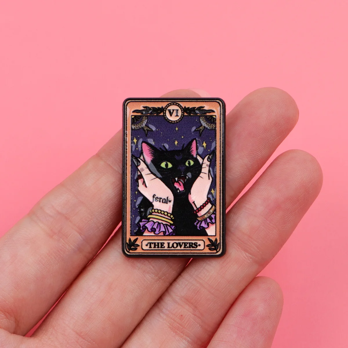 THE LOVERS Tarot Enamel Pin Black Cat Brooch Pines Lapel Pins Badge on Backpack Clothing Accessories Witch Jewelry Friends Gifts view 2