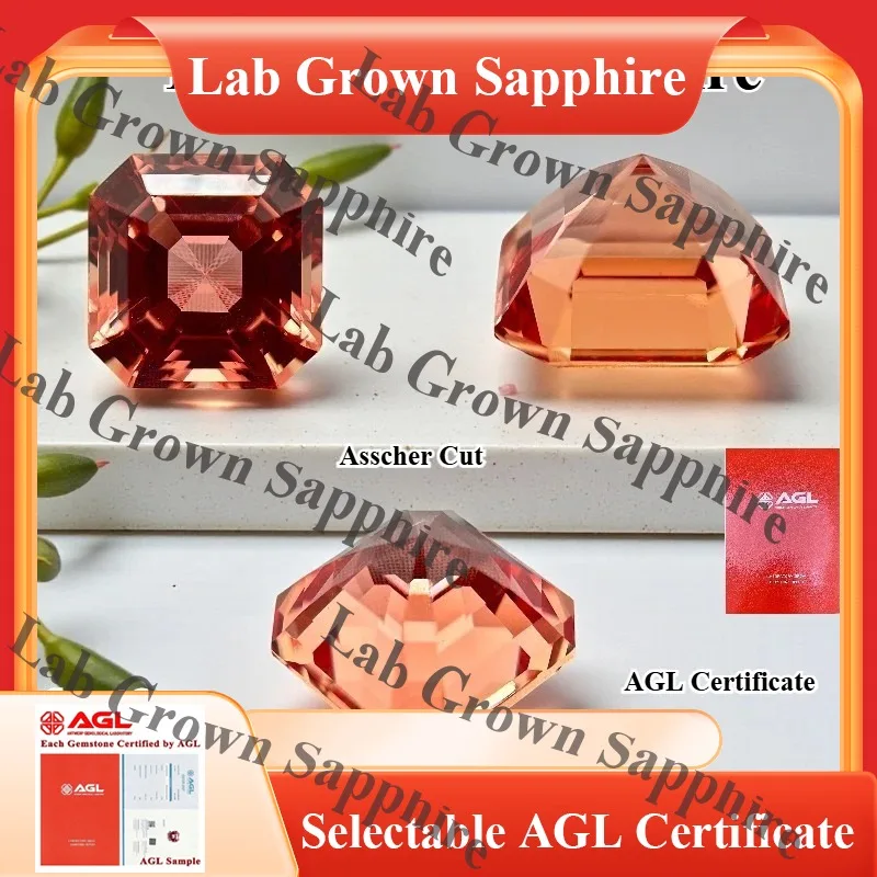 

Asscher Cut Lab Grown Sapphire Sunset Orange for Jewelry Making Lab Created Sapphire Gemstone for Ring Pendant Necklace Craft