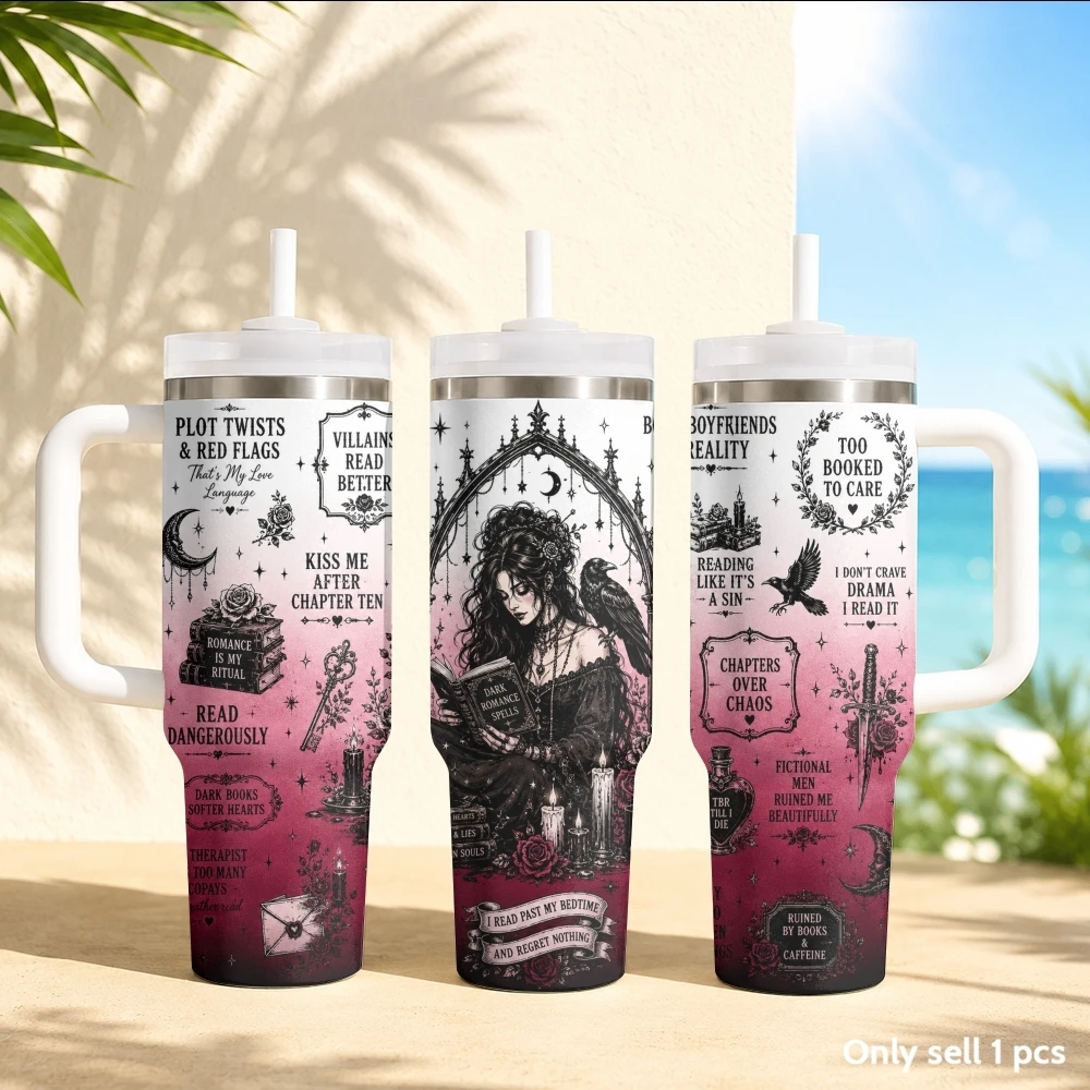 Gothic Dark Lady Vacuum Flasks 40oz Stainless Steel Insulated Tumbler with Handle & Straw Leakproof Travel Mug