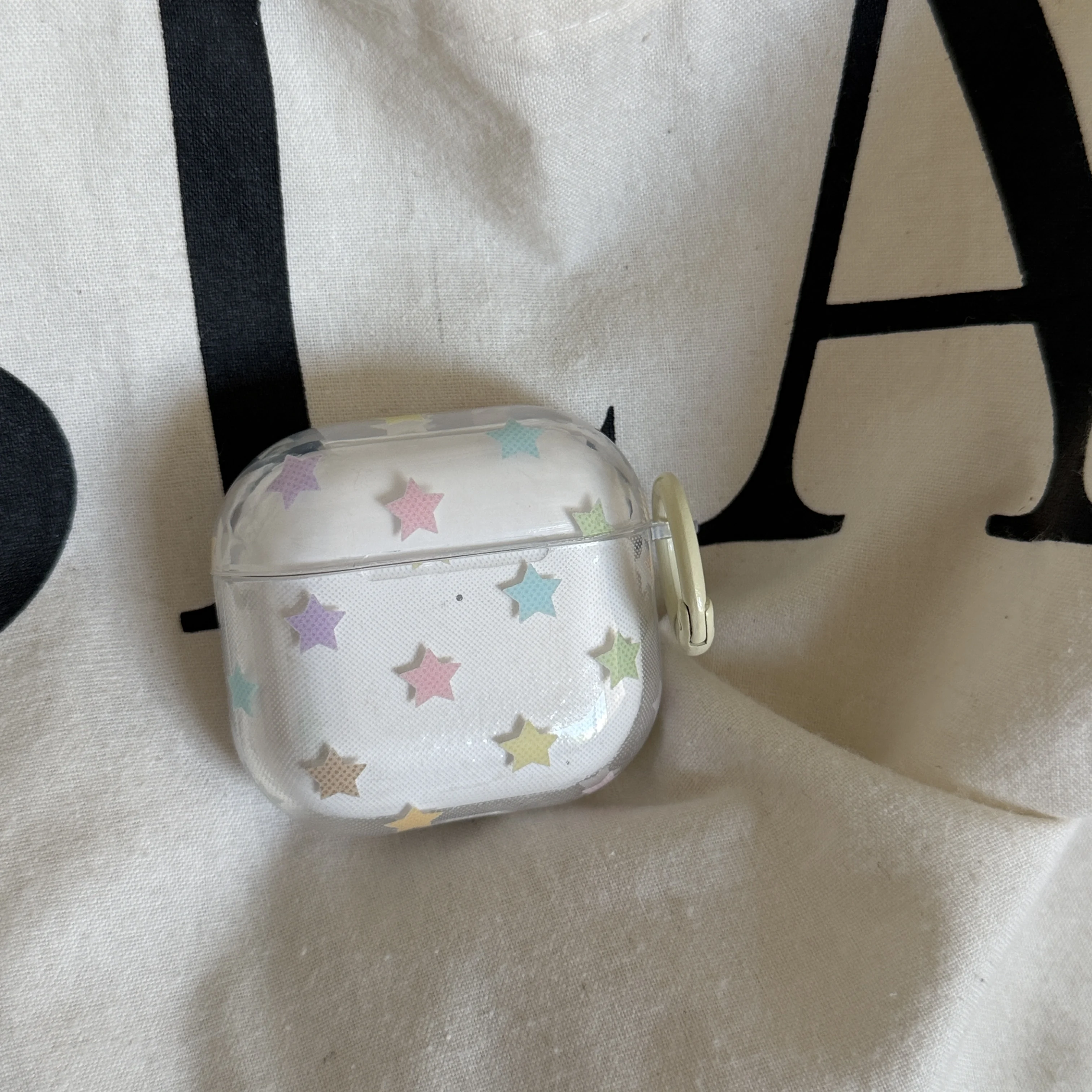 Minimalist Colorful Stars Pattern Transparent Glossy Earphone Cover Case For AirPods 1 2 3 4 5 Pro Pro2 Pro3 with Pendant