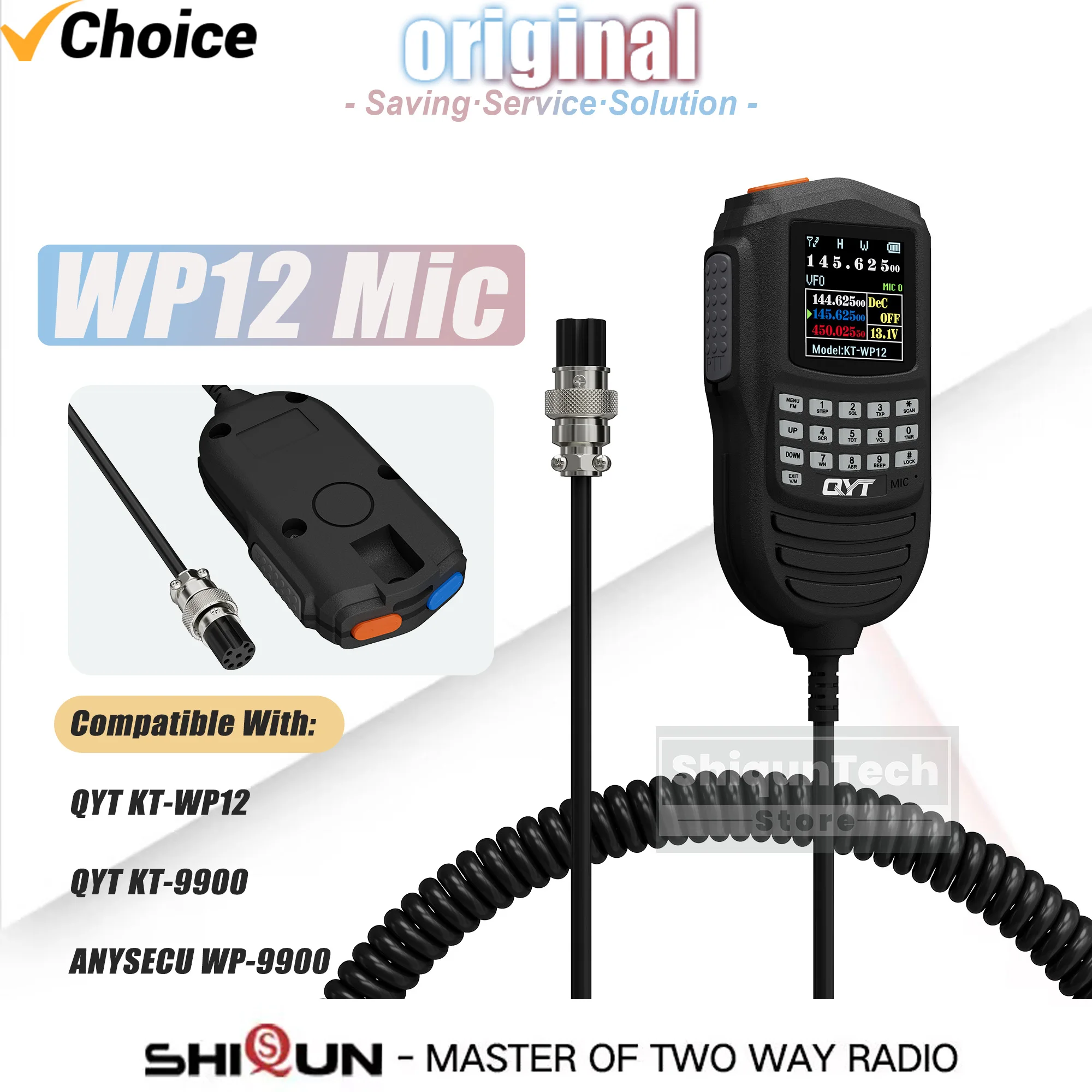 

Original QYT KT-9900 Microphone KT-WP12 Speaker Mic Handheld With 1.6Inch Color Screen Compatible With ANYSECU WP-9900 Car Radio