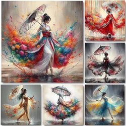 Watercolor Hanfu Beauty With Umbrella 5D Full Diy Diamond Painting Abstract Woman Girl Cross Stitch Diamond Embroidery Gift