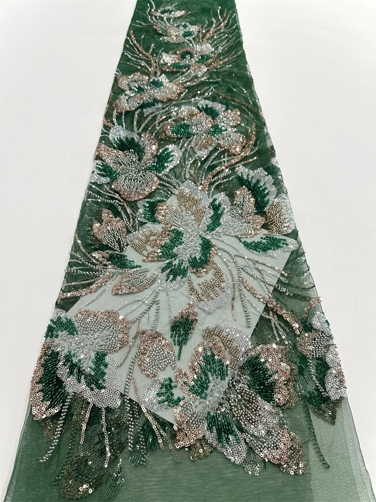

Green French Mesh Fabric Rhinestone Beaded Fabric African Lace High Quality 2025 Nigerian Lace Wedding Dresses for Women 5Yards