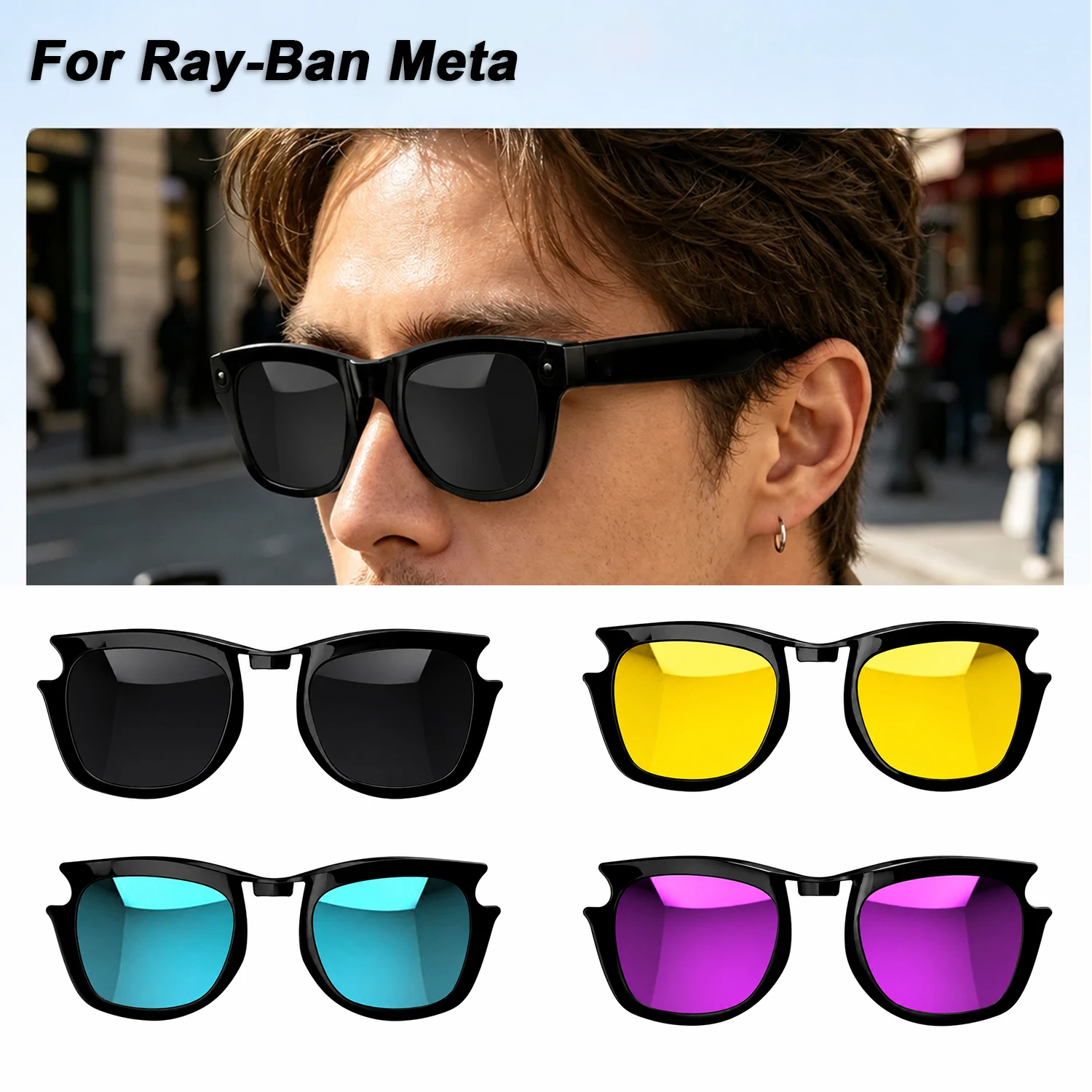 Polarisierte Clip-on-Gläser für RayBan Meta Wayfarer GEN 1&2&3 RW4006/RW4012/RW4011 50-22 Smart-Brillen, blendfreie, farbige Sonnenbrillengläser – Detail 1