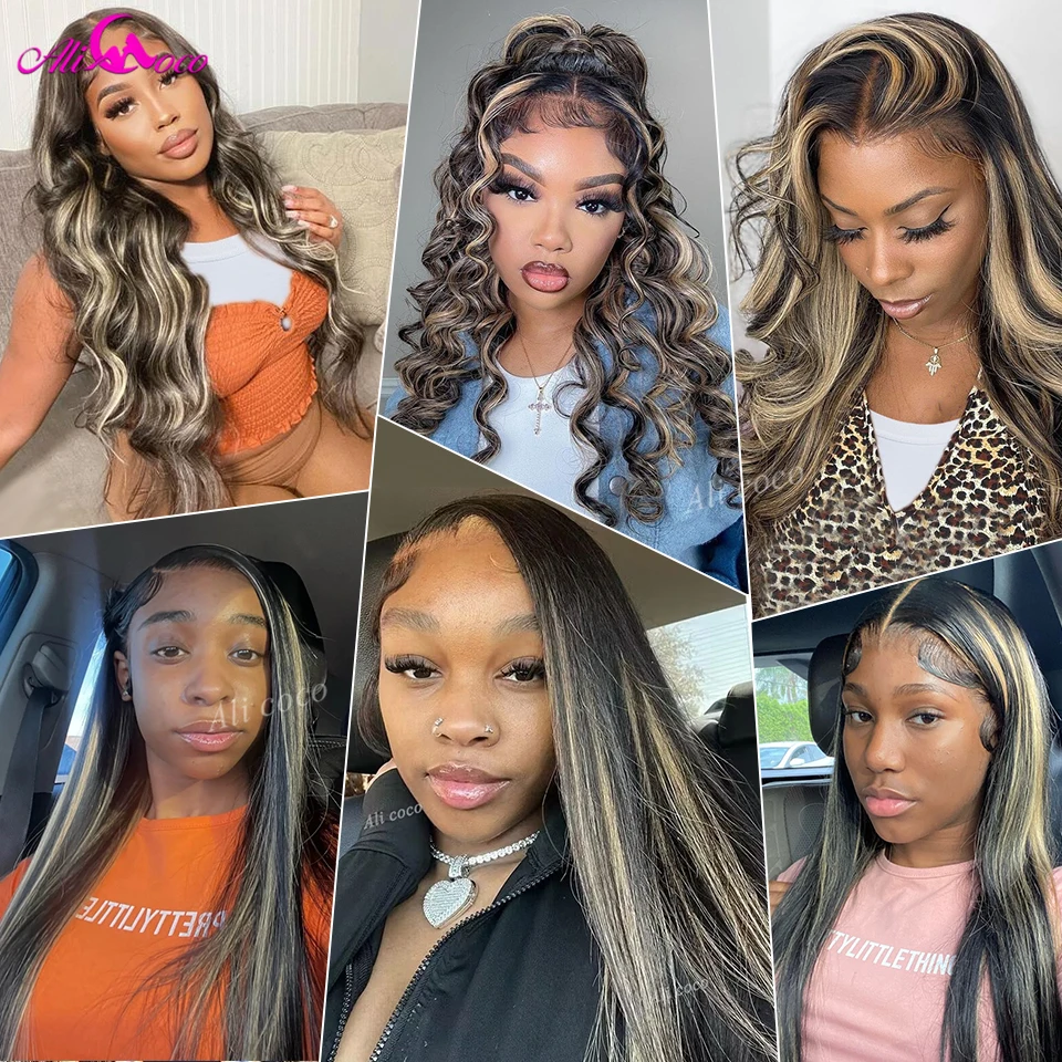 1B/27 Highlight 13X4 13x6 Lace Frontal Human Hair Wigs 180% Highlight Blonde Straight Lace Front Wig Pre Plucked For Women