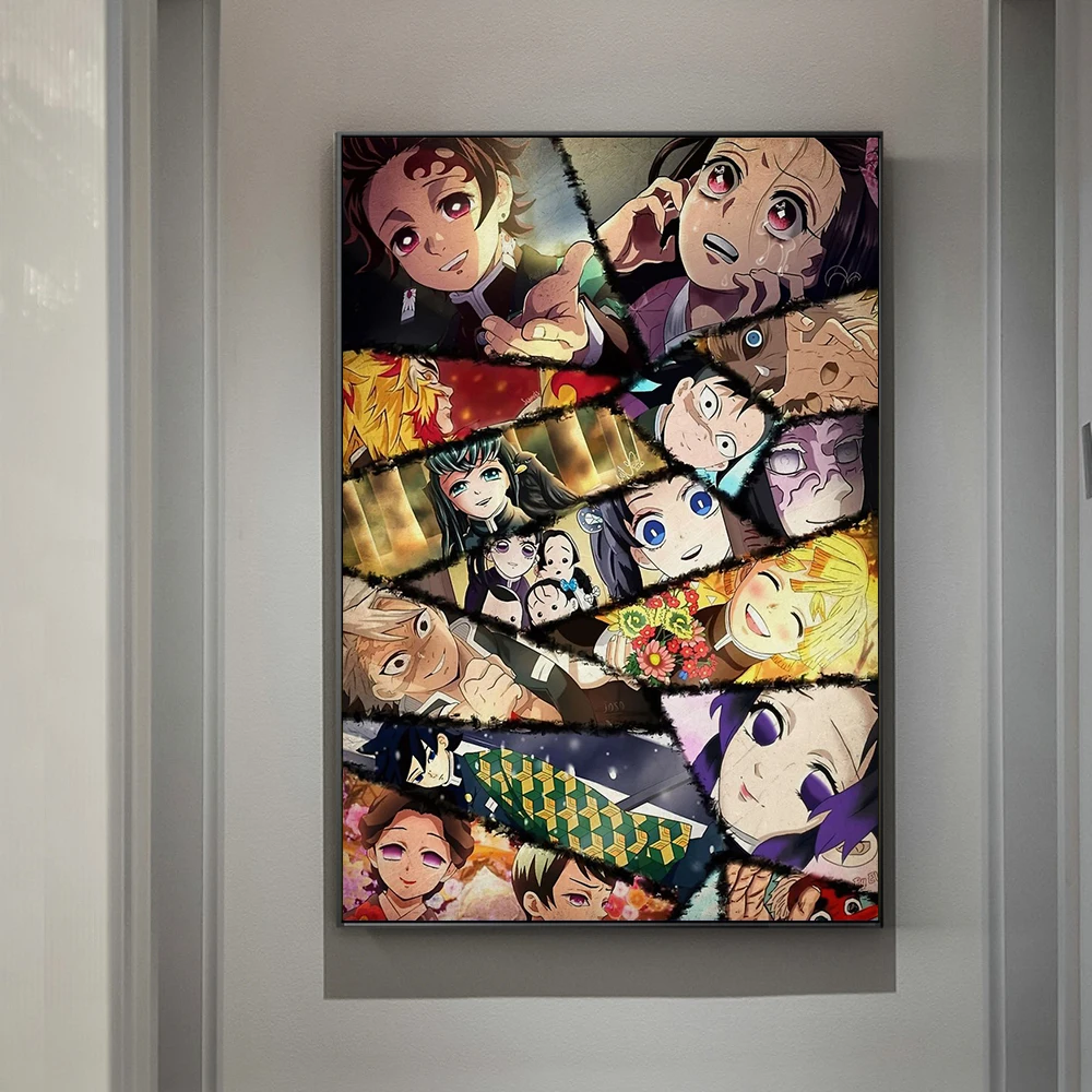 1pc Frameless Anime Demon Slayer Poster for Wall Art Wallpaper Kimetsu No Yaiba Picture Print Canvas Painting Home Kawaii Room D