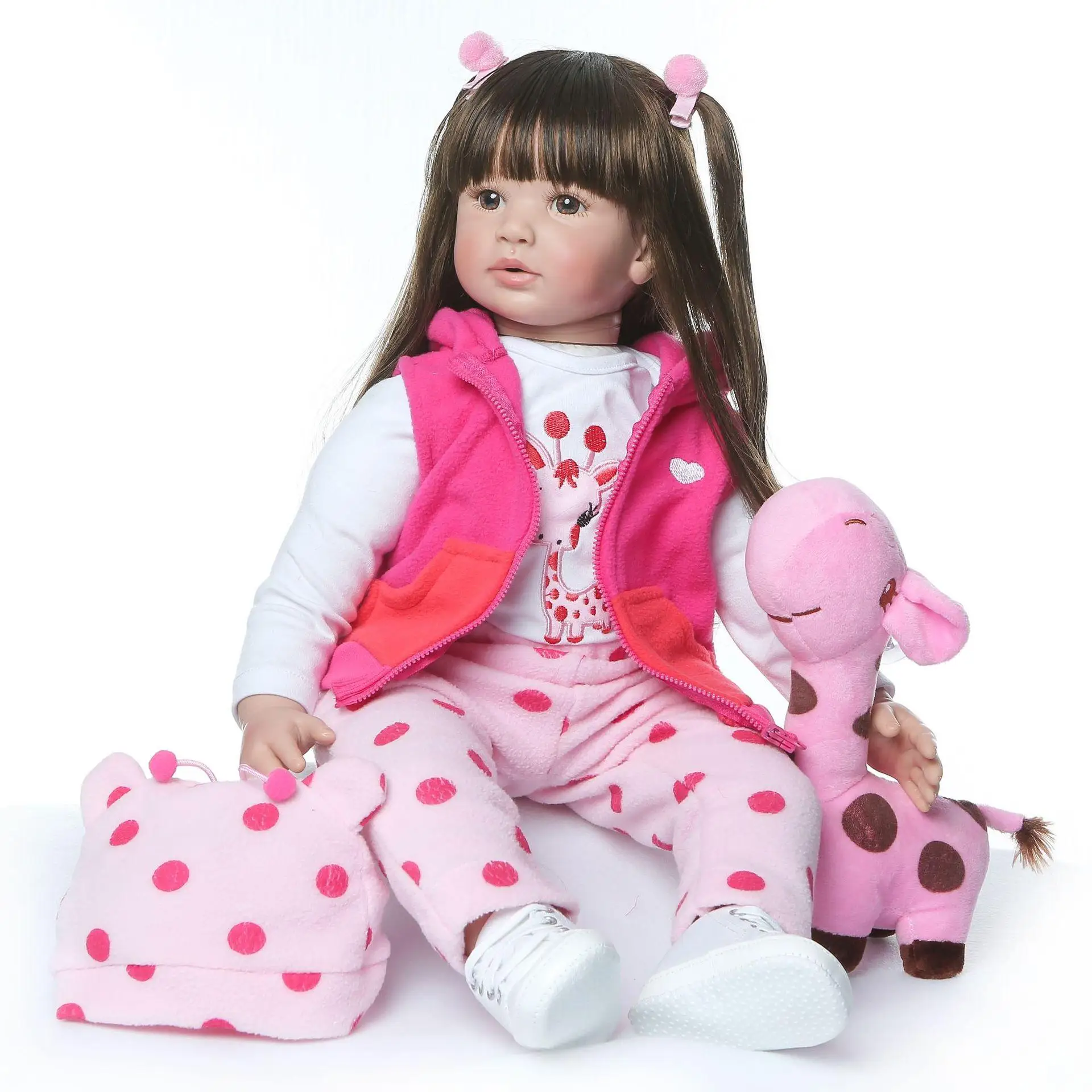 

60 cm /24 inch pure handcrafted simulation baby baby rebirth doll Brown long-haired girl