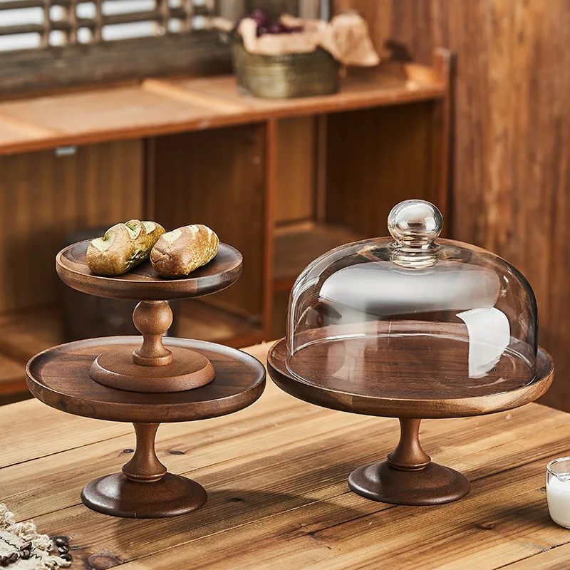 

Medieval wooden tall cake plate bread dessert fruit plate 2026 with lid glass cover ornament tea snack plate