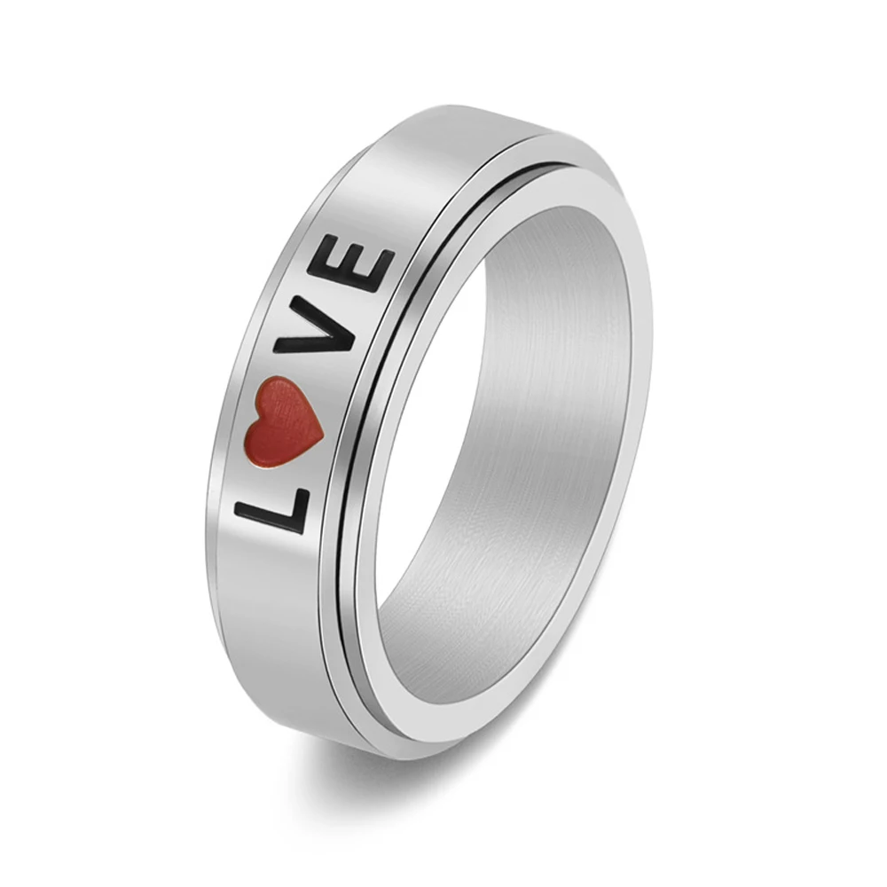 

Stainless Steel Rotating LOVE Heart Couple Rings Sweet Engraved Letter Matching Jewelry Cute Promise Rings for Valentine's Day