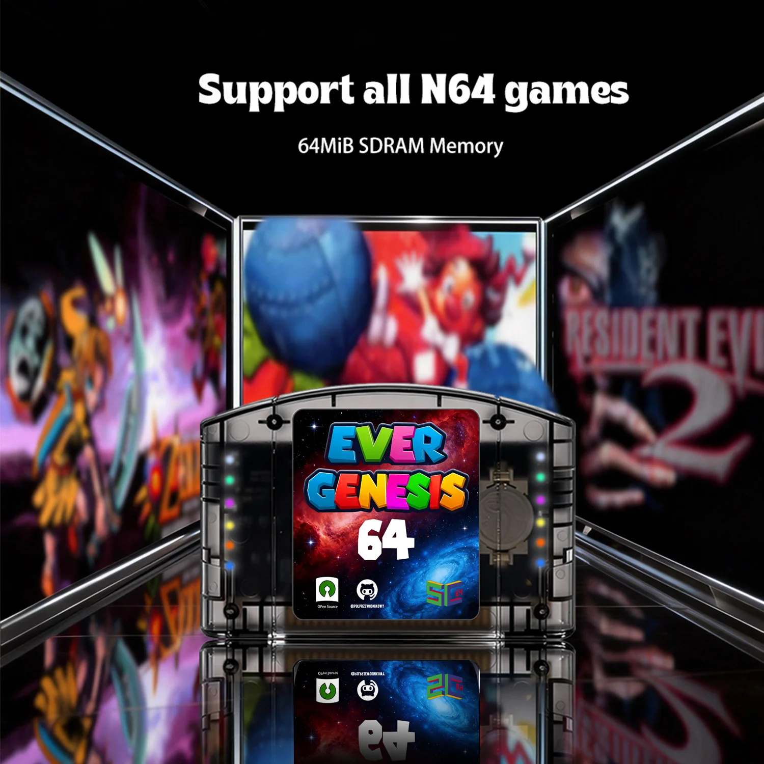 Nowa karta do gier N64 Open Source SC64 Flash Cart 9000 w 1, modułowy chip do konsoli gier wideo 6TG z kartą TF 64G — zdjęcie produktu 5
