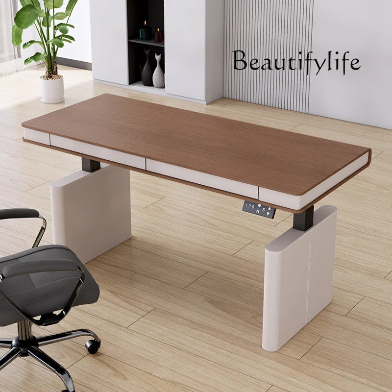 

Saddle leather Double motor Electric lifting table Solid wood Office with drawers Computer desk Lifting desk