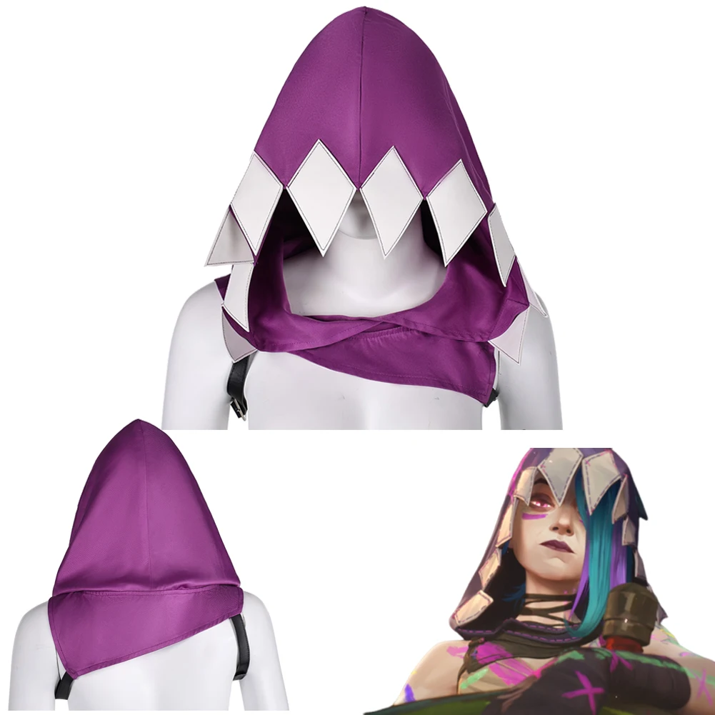 Jinx Cosplay Hut Umhang Spiel LoL TV 2 Kostüm Lila Hut Kopfbedeckung Kleidung Requisiten Frauen Erwachsene Mädchen Halloween Party Anzug Requisiten