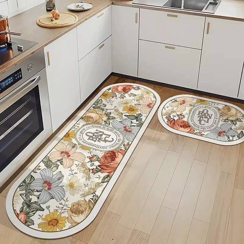 

Oval Kitchen Floor Mats Home Decorate Anti-slip Dirt-resistant Printing Rug Waterproof Oil-proof PVC Balcony Carpets Ковер 러그