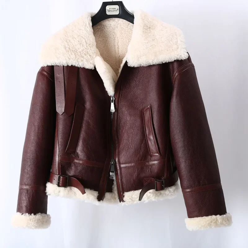 Manteau en fourrure véritable pour femme, veste femme en peau de mouton, vestes de moto, vêtements d'hiver, 2021, FCY1983