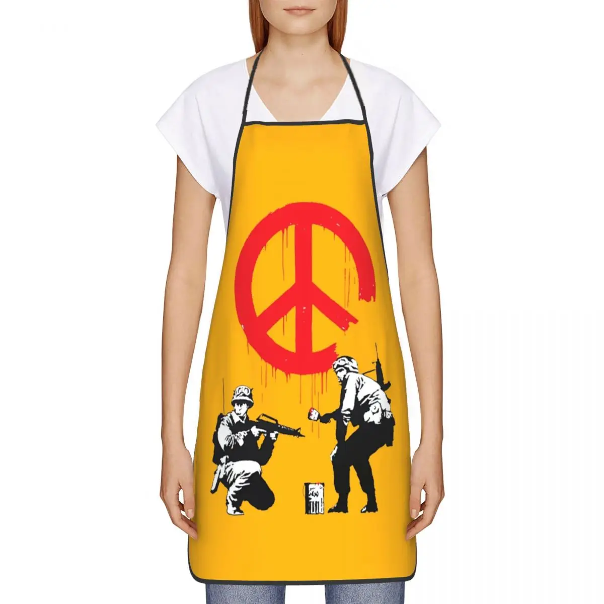 Funny Banksy Soldiers Bib Apron Women Men Unisex Kitchen Chef Street Graffiti Artist Tablier Cuisine for Cooking Baking Painting