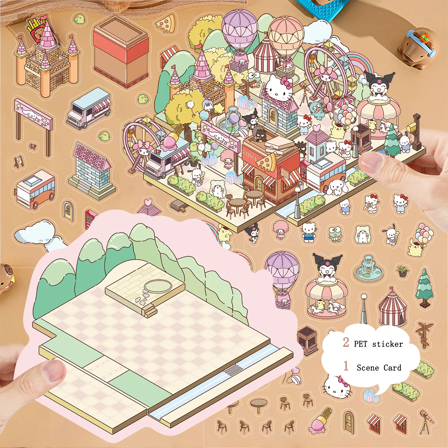 

3D Sanrio мультфильм парк Hello Kitty Paradise милый мультфильм 3d миниатюрные наклейки снятие стресса для взрослых детей модный постер