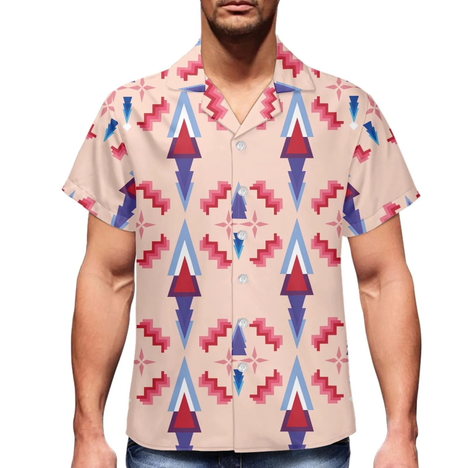 

New Men's Shirts Indian Tribe Design Style Printed Shirt v Neck Short Sleeve Hawaiian Luxury Men's Summer Sports Shirt Luxury