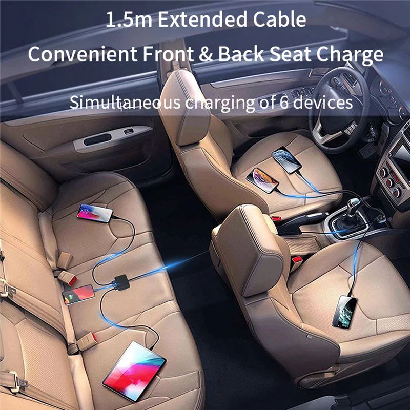 

PD+ QC3.0 USB+ Type C 6-Port Multiport Car Charger Adapter Phone Adapter Voltage Display