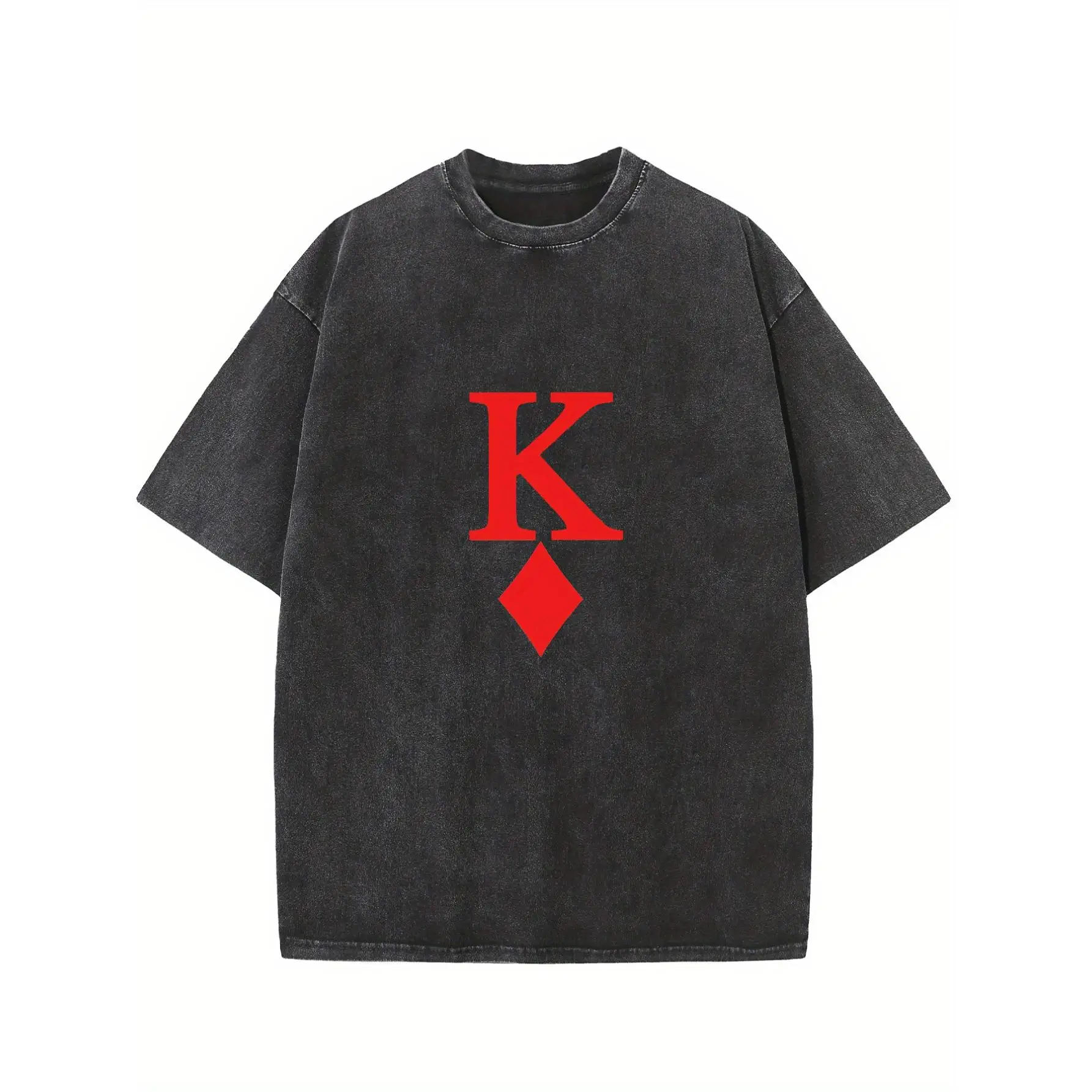 

Vintage-Inspired Washed T-Shirt With Bold Red "K" Diamond Graphic - Breathable & Comfortable Round Neck Tee For Casual Attire, S