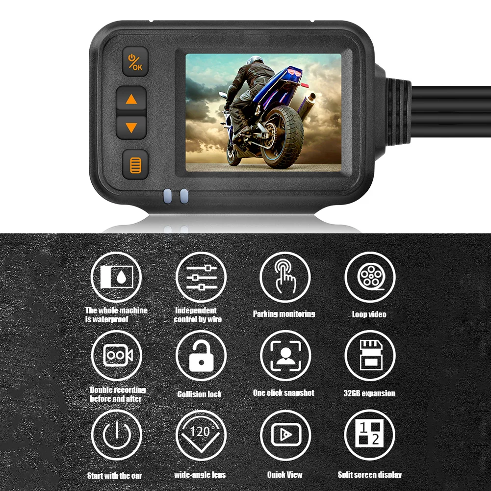 Motorcycle Driving Recorder HD 1080P Front Rear View Dash Cam IP65 Waterproof Video Recorder Parking Monitor Dynamic Induction