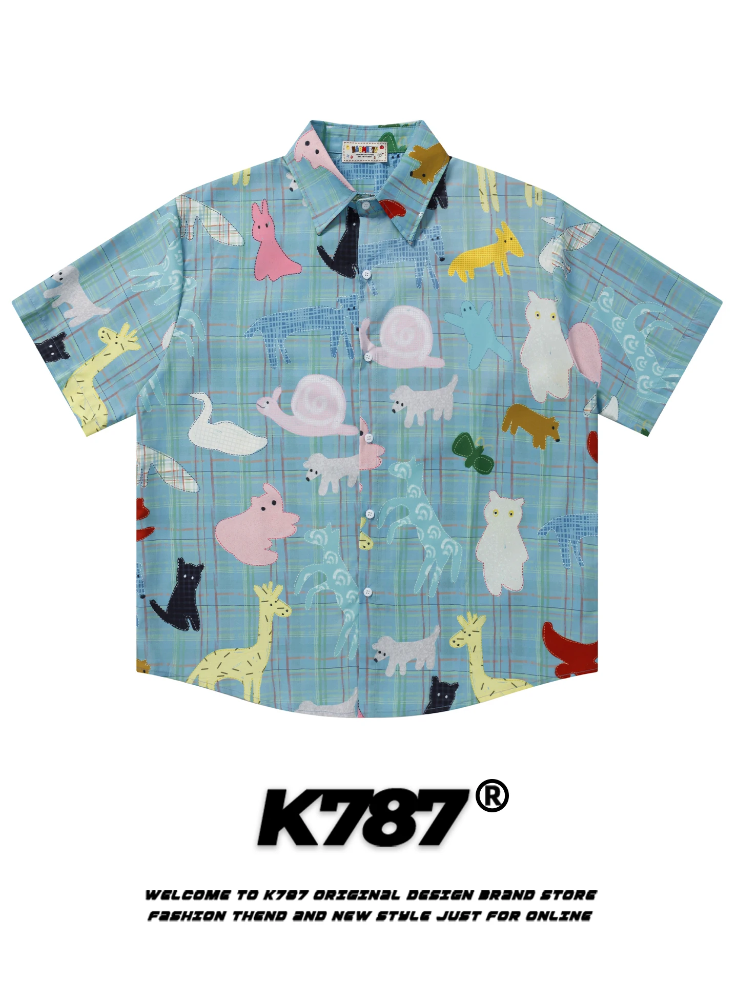 

K787 American Retro Cartoon Print ort Sve Casual irt Loose Fit Men's Summer irt Fun Sle College Feel Couple irt