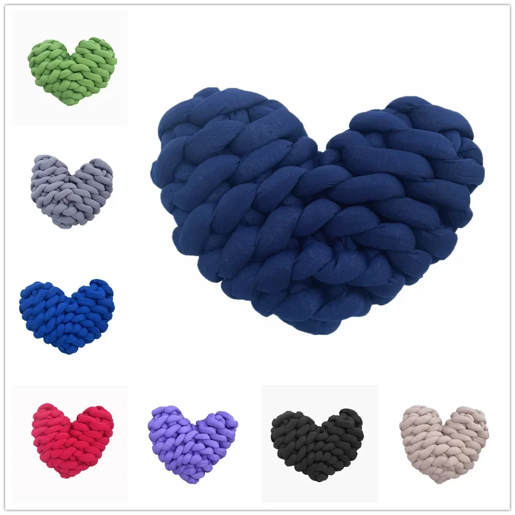 Chunky Knit Heart Pillow Decorated Throw Pillow Home Bed Fall Decor Pillows