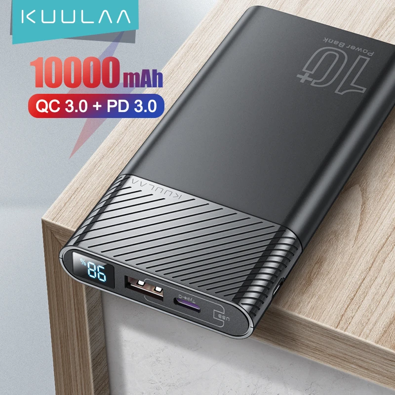 KUULAA 10000mAh Power Bank Portable Charger Digital Display QC PD 3.0 PowerBank Fast Charging External Battery For iPhone 16 15