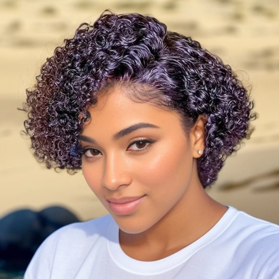 Short Curly Pixie Cut Lace Front Wigs 6 inch, 13X4X1 Human Hair