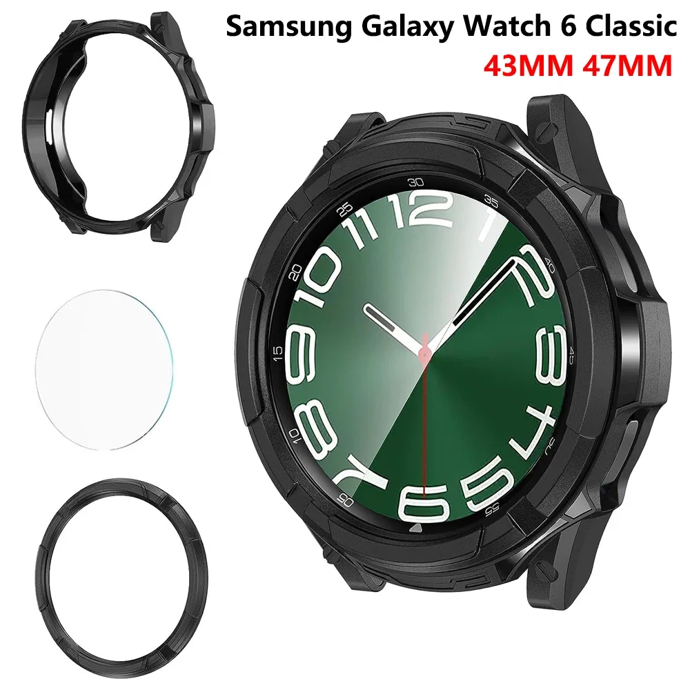 Case+Tempered Glass+Bezel Ring for Samsung Watch 6 Classic 43mm 47mm TPU Protective Bumper 3 in 1 Watch 6 Classic Accessories