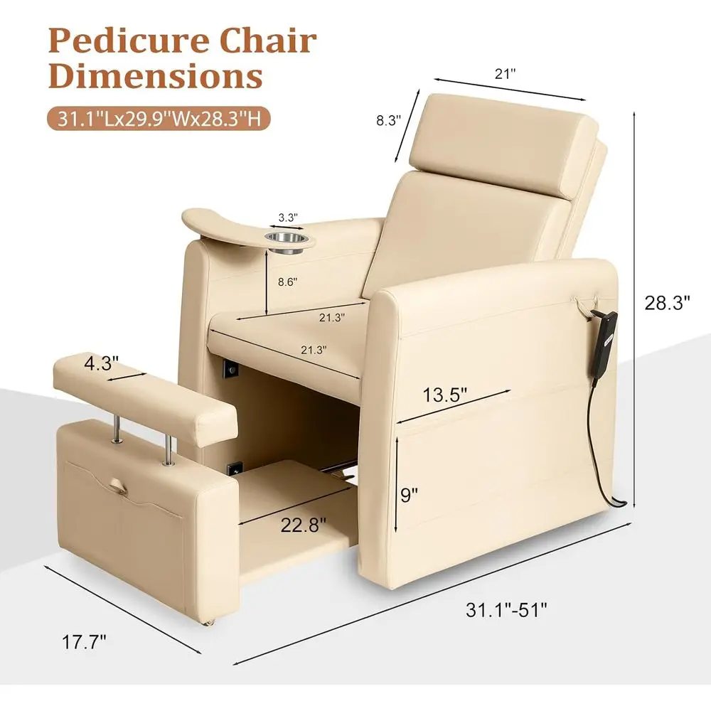 Cadeira elétrica ajustável para pedicure com suporte para copos, armazenamento e estação pedi de piso completo para técnicos profissionais de unhas e S