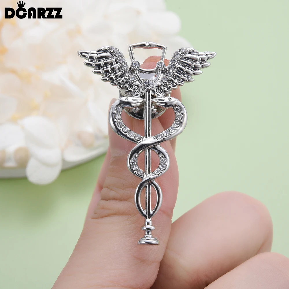 DCARZZ Caduceus Brooch Pins Doctor Nurse Rod Of Asclepius Medical Jewelry Lapel Badge for Medicine Staff