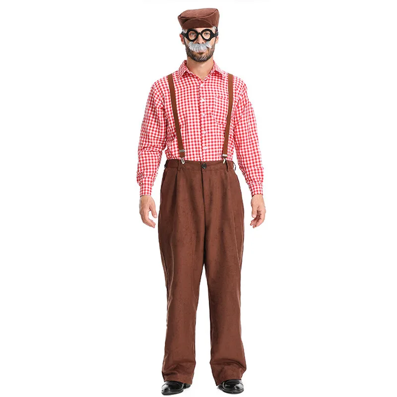 Men Grandpa Rompers Pants Cosplay Adult Halloween Old Gentleman Costumes Carnival Purim Parade Stage Role Play Show Party Dress