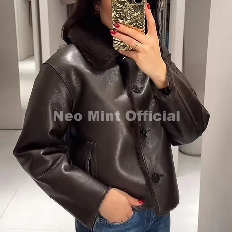 Neo Mint 2026 Winter New Windproof Shearling Jacket Women Brand Fashion Reversible Faux Mink Fur Coat Girls Short Warm Overcoat