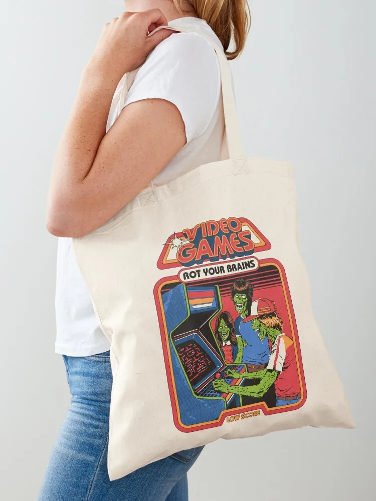 Video Games Rot Your Brains Tote Bag canvas tote bags Fabric bag Women's handbag reusable grocery bags