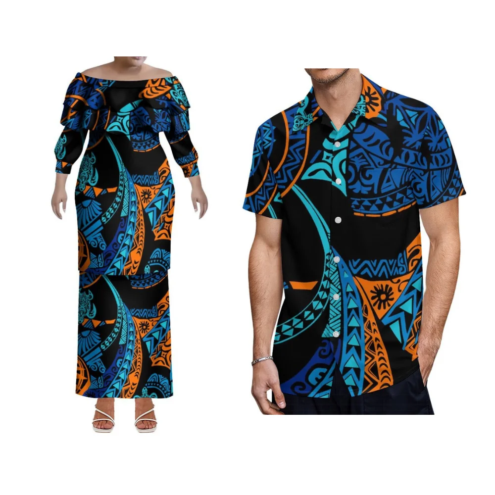 Aanpasbare Polynesische Samoa Hawaii Vrouwen Ruche Kraag Slanke Fishtail Jurk Zachte Zomer Tuin Bruiloft Gues