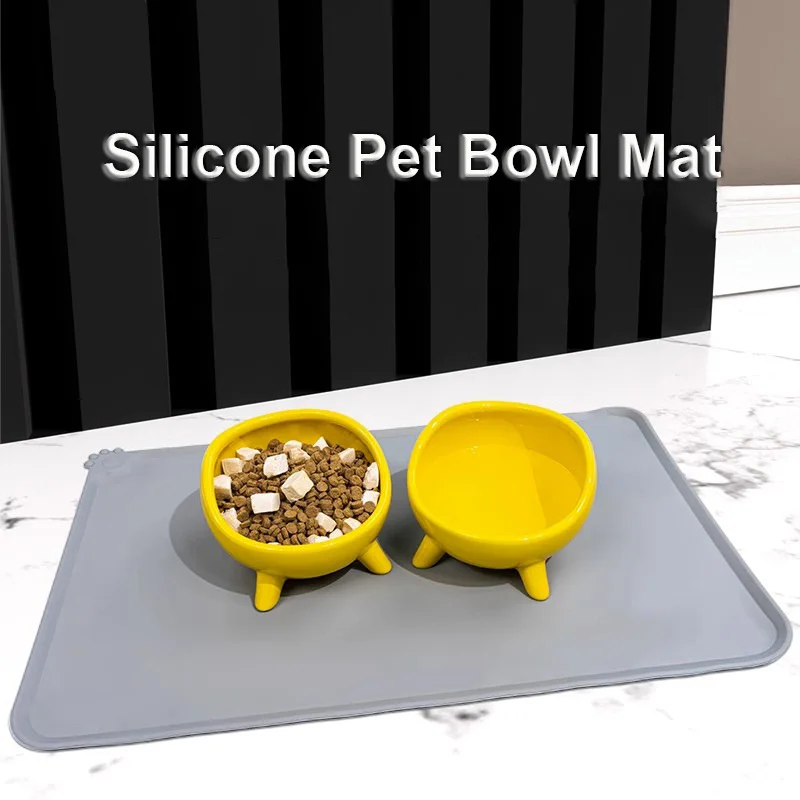 Silicone Pet Food Bowl Mat with High Lips Non-Stick Waterproof Pet Food Feeding Pad Puppy Feeder Bowl Placemat Tray 48cm*30cm