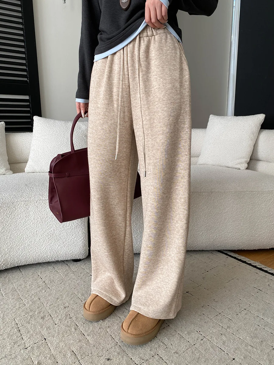 

Women's plush, thick, lazy, relaxed, loose, straight leg, hanging, floor length casual pants