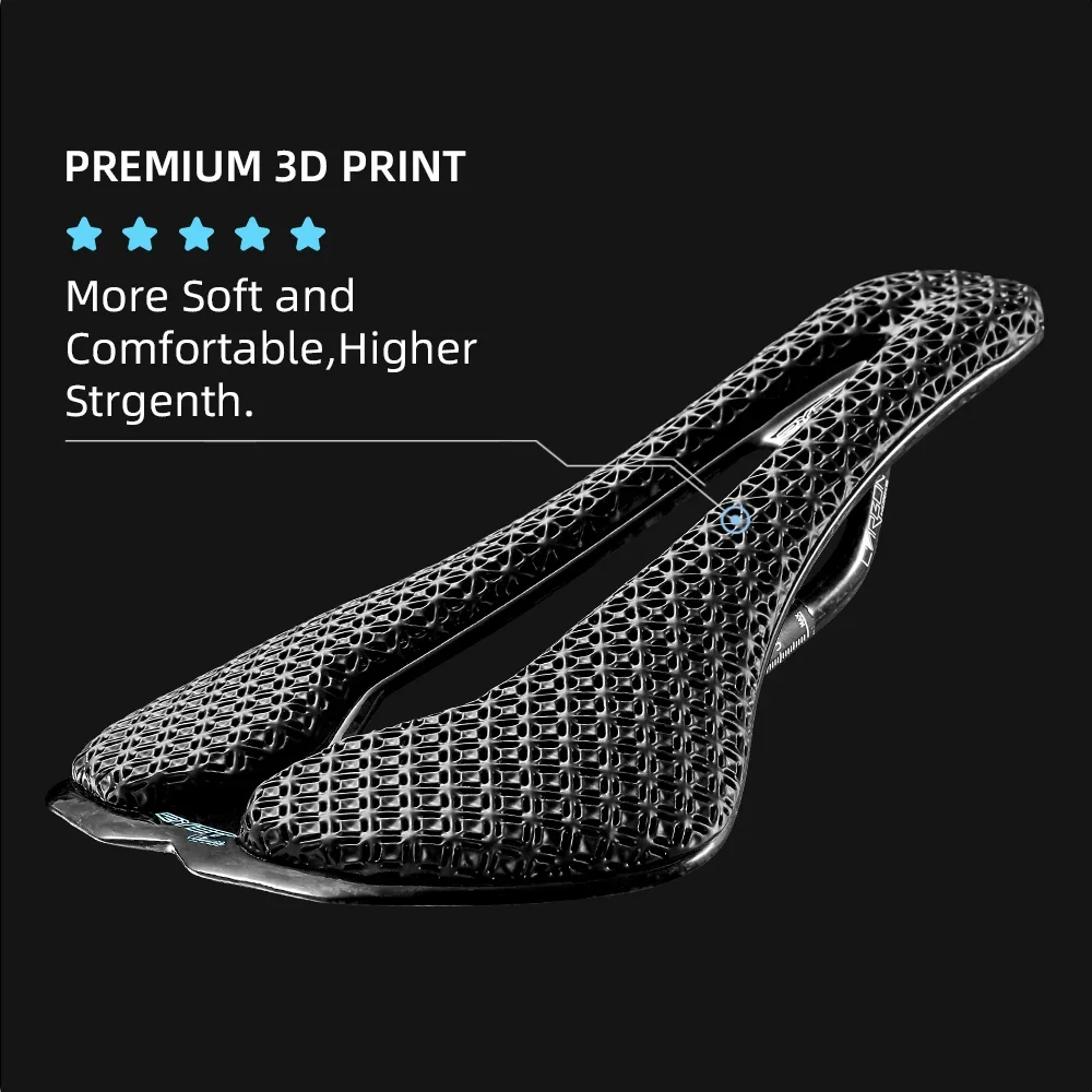 

RYET 3D Printed Carbon Bike Saddle, 7x9mm Ultralight Road MTB Racing Seating, Comfortable Ergonomic Cycling Saddle Bicycle Parts