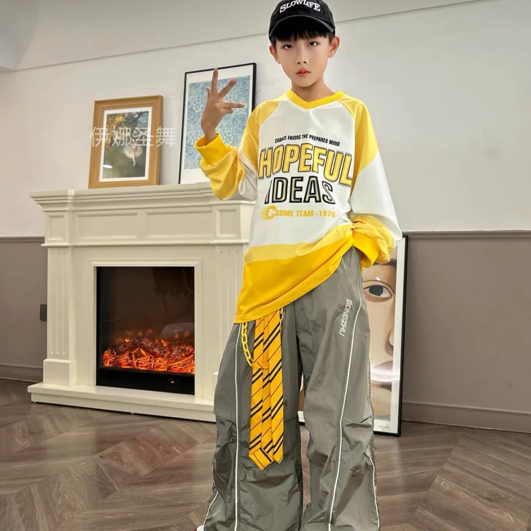 グラデーションスウェットシャツカーゴパンツセットキッズガールズヒップホップストリートウェアティーンモダンジャズダンス日常着ステージパフォーマンス衣装