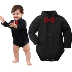 Baby Boys Dress Shirt Newborn Baptism Bodysuit Infant Wedding Christening Chritmas Formal One Piece Gentlemen Party Rompers