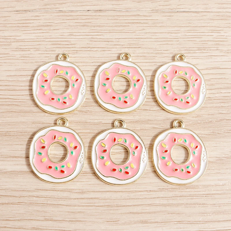 10pcs 20x24mm Cute Enamel Food Donut Charms Pendants for Jewelry Making Drop Earirngs Necklaces DIY Bracelets Crafts Accessories