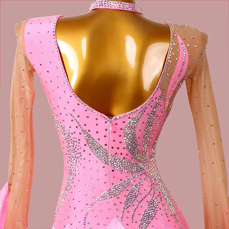 New Ballroom Dance Dress Standard Skirt Competition Dress Performing Dress Customize For Women Waltz Dress   Pink