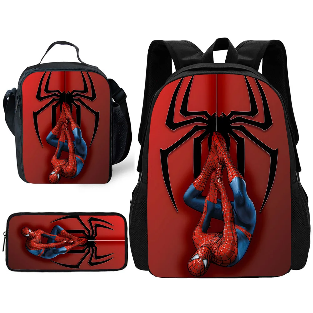 Child Cartoon Spiders-man School Backpack with Lunch Bags ,Pencil Bags ,School Bags for Boys Girls Best Gift